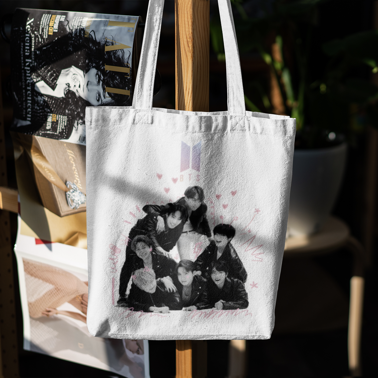 BTS White Zipper Tote bag