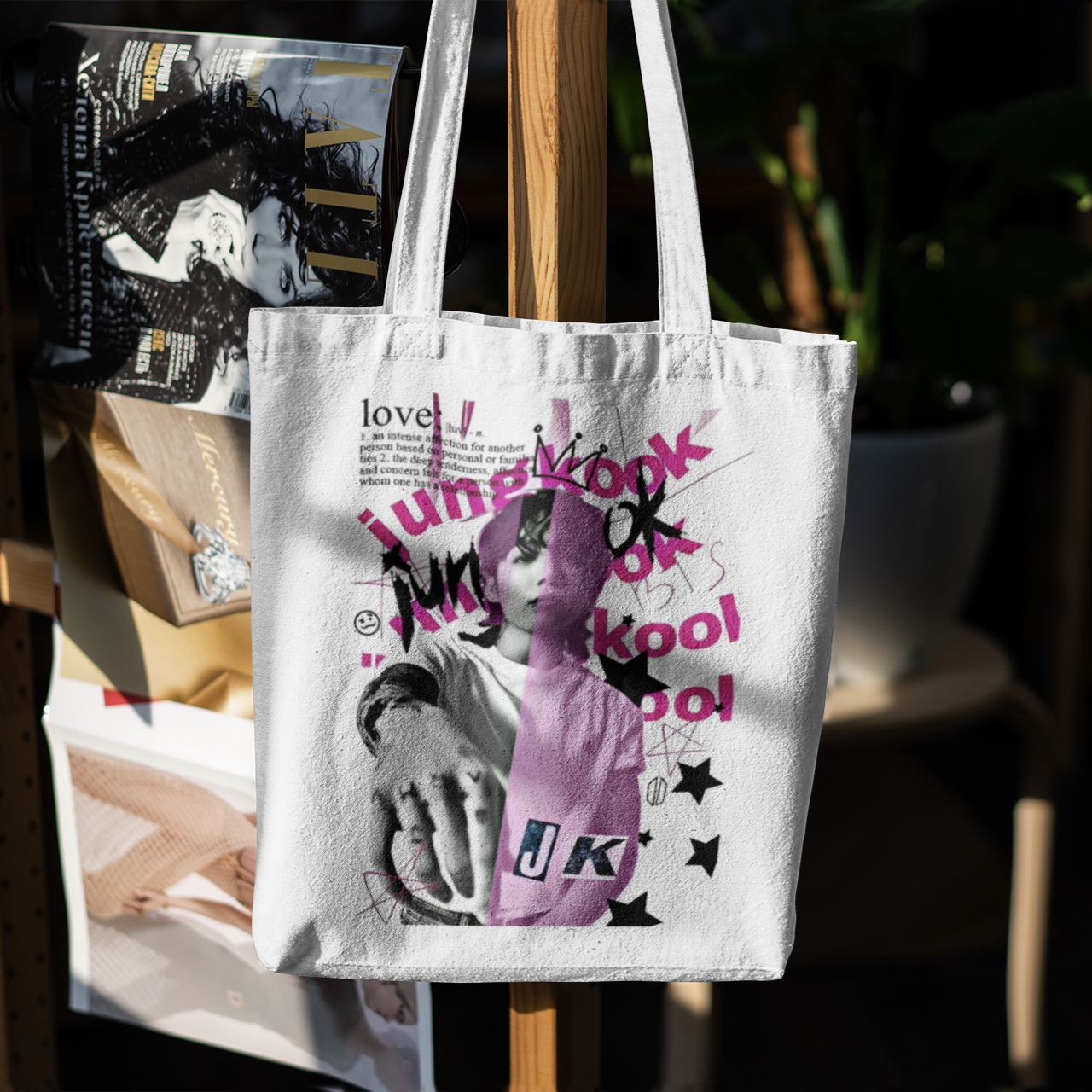 BTS Jungkook Themed White Zipper Tote bag