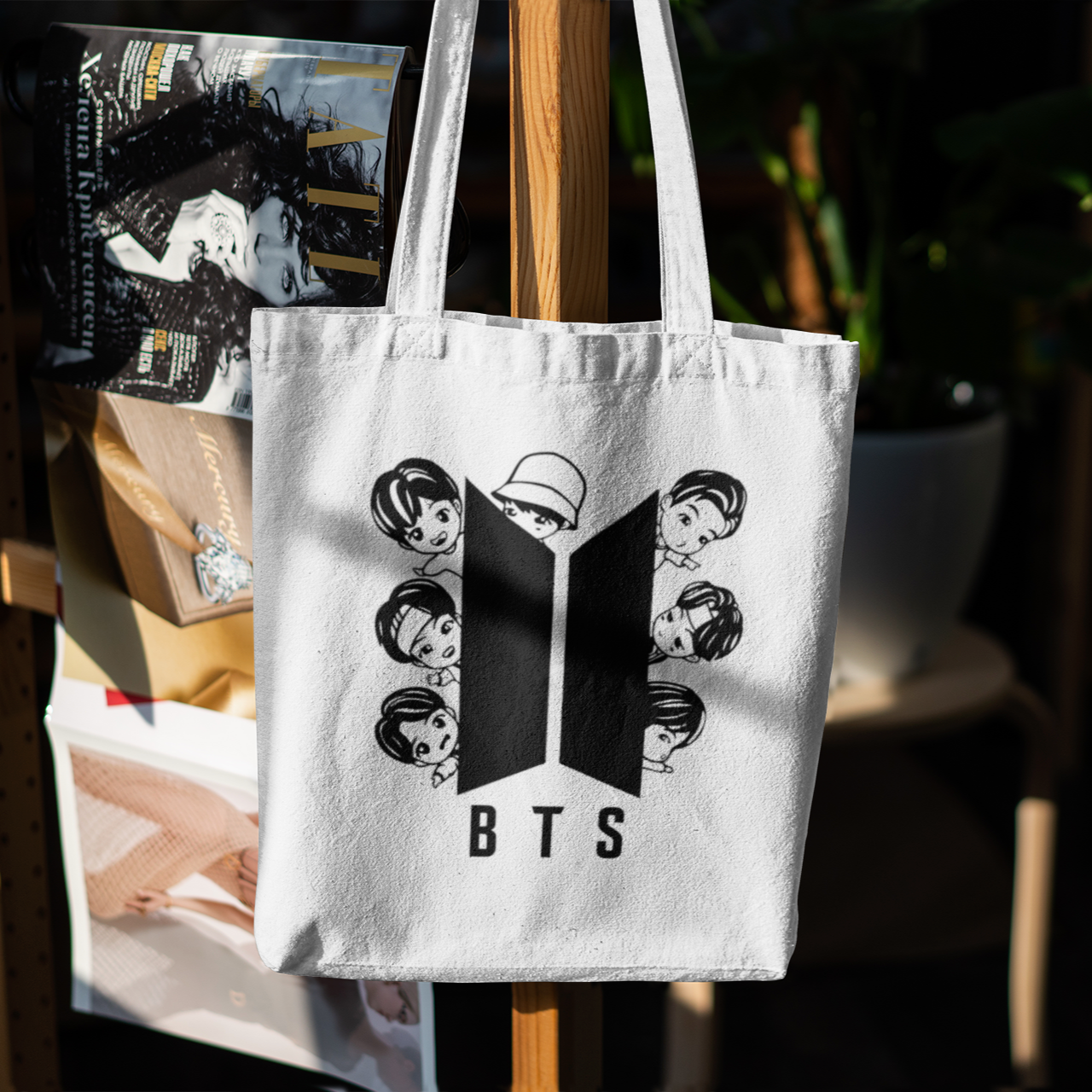 BTS Theme White Zipper Tote bag