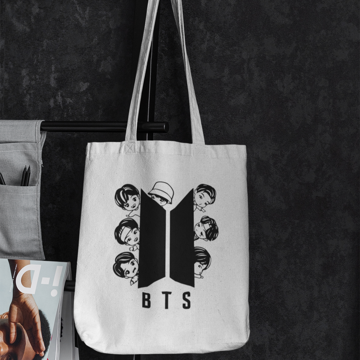 BTS Theme White Zipper Tote bag