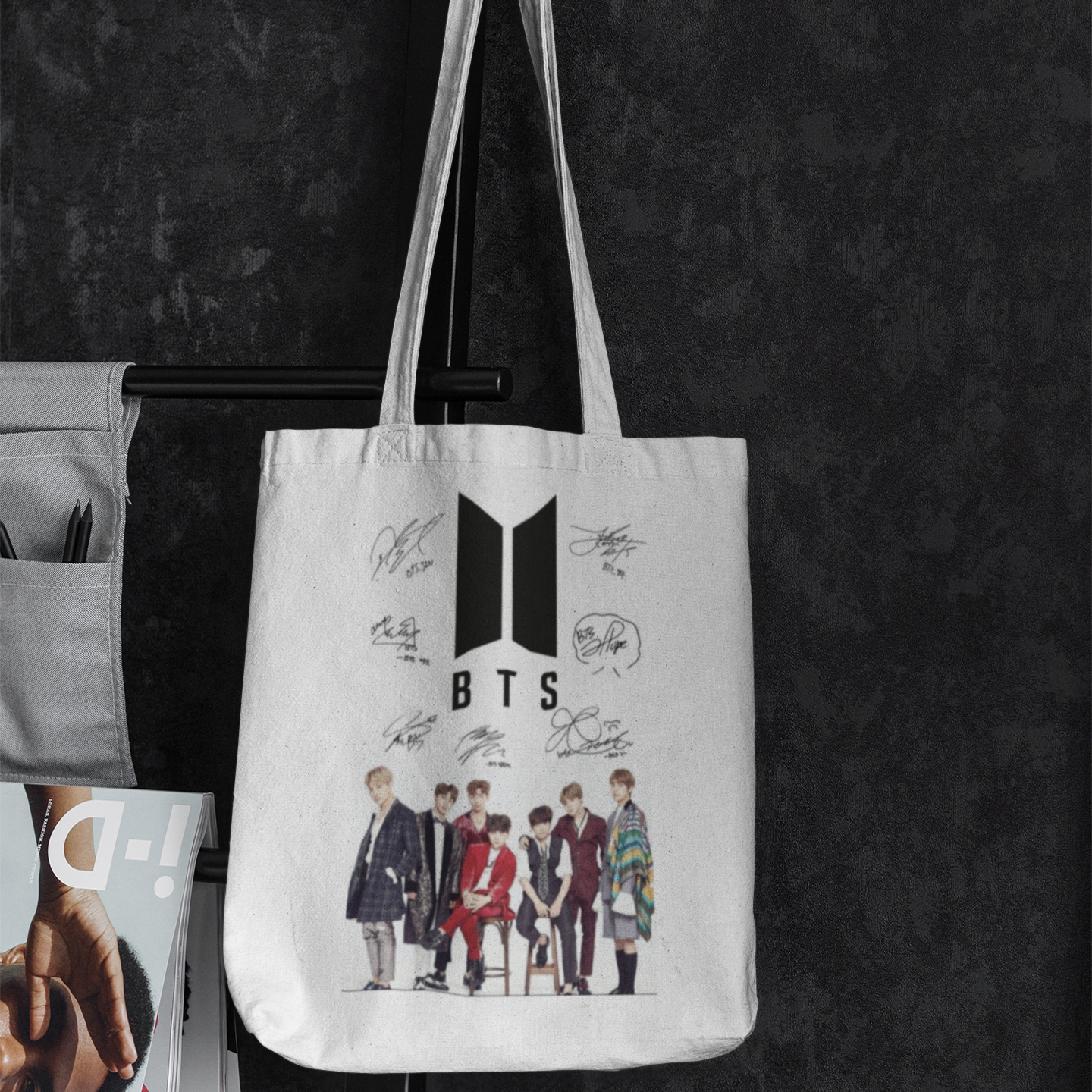 BTS White Zipper Tote bag