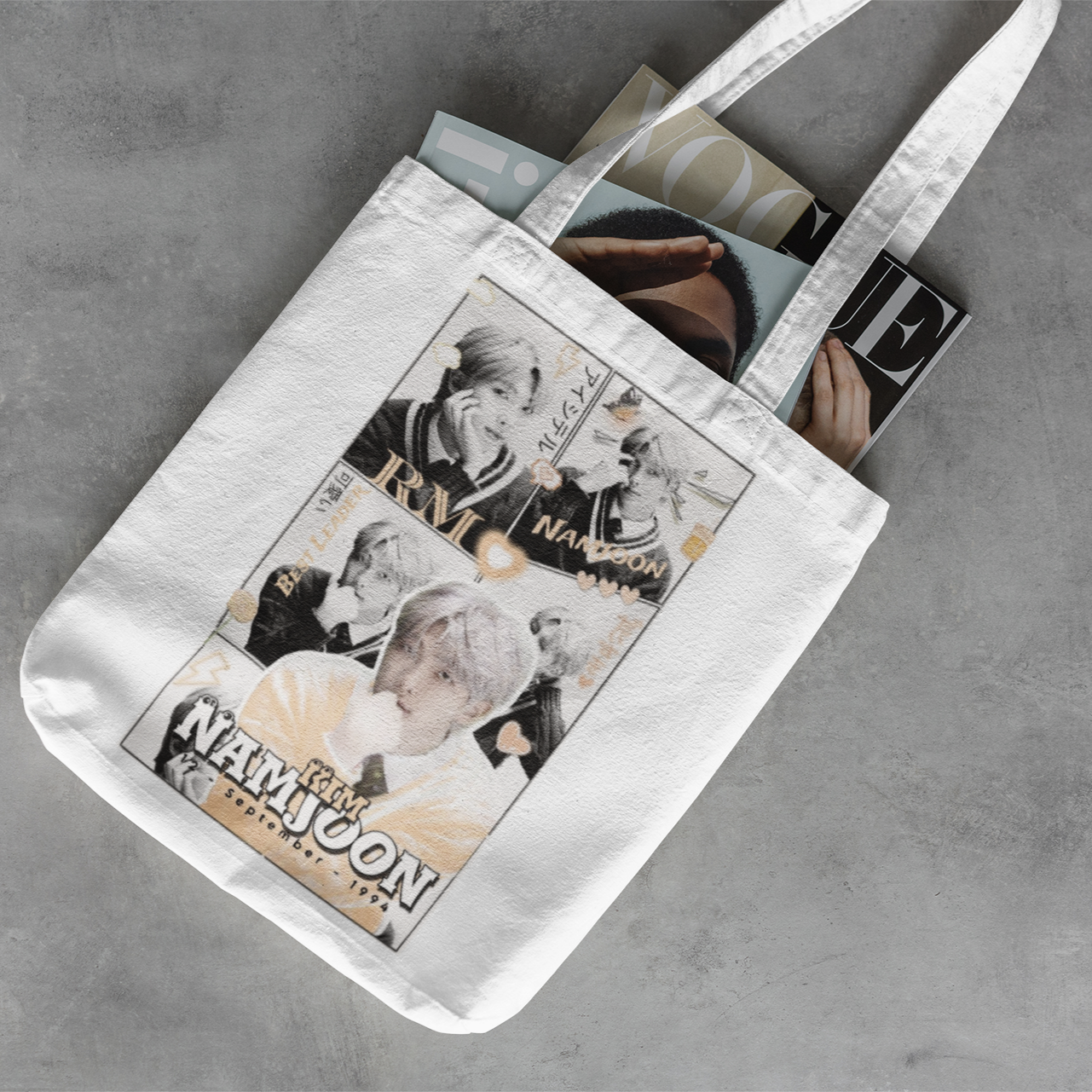 BTS RM Themed White Zipper Tote bag