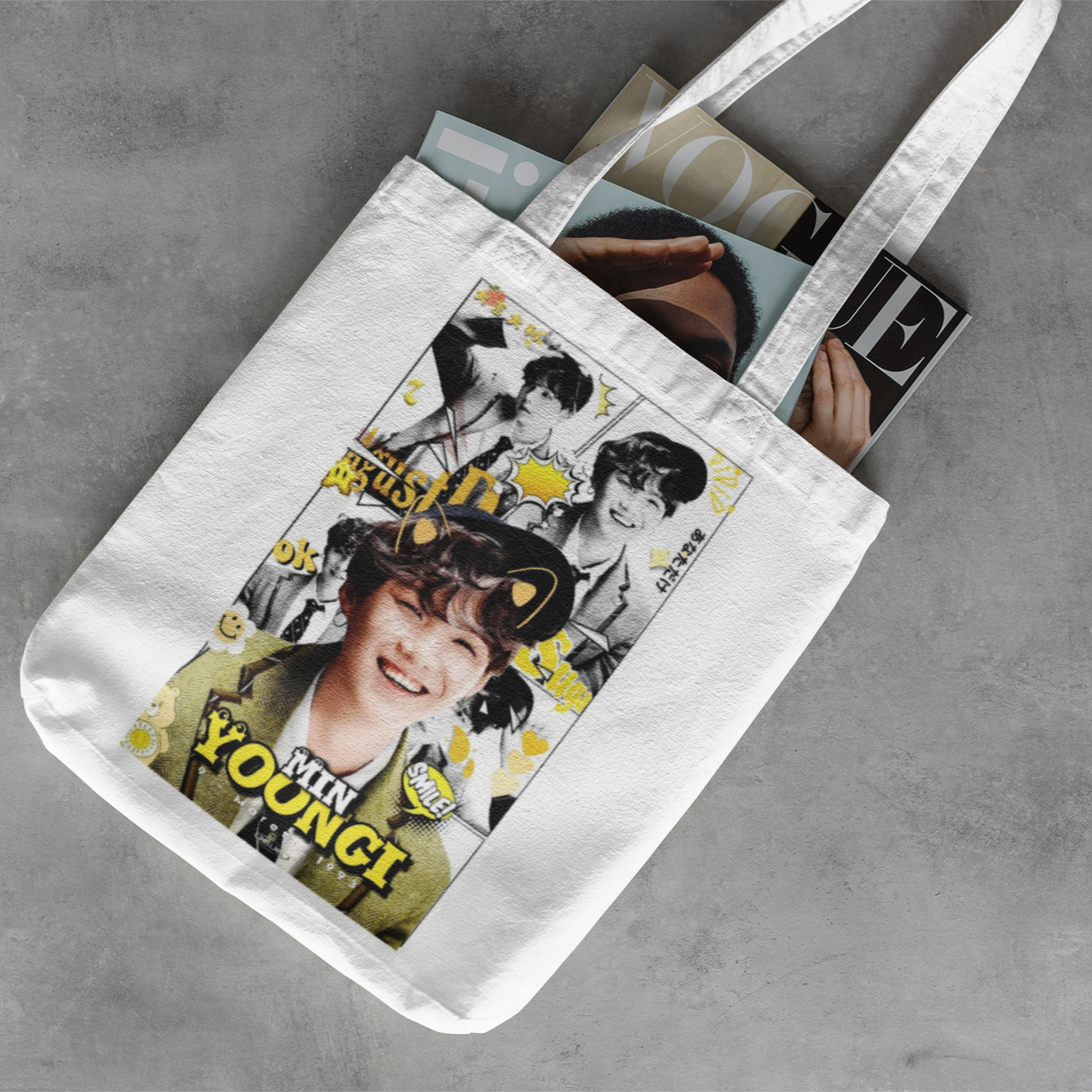 BTS Min Youngi Themed White Zipper Tote bag