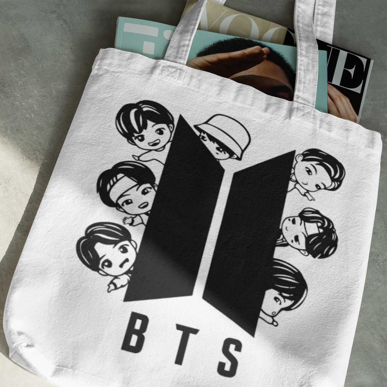 BTS Theme White Zipper Tote bag