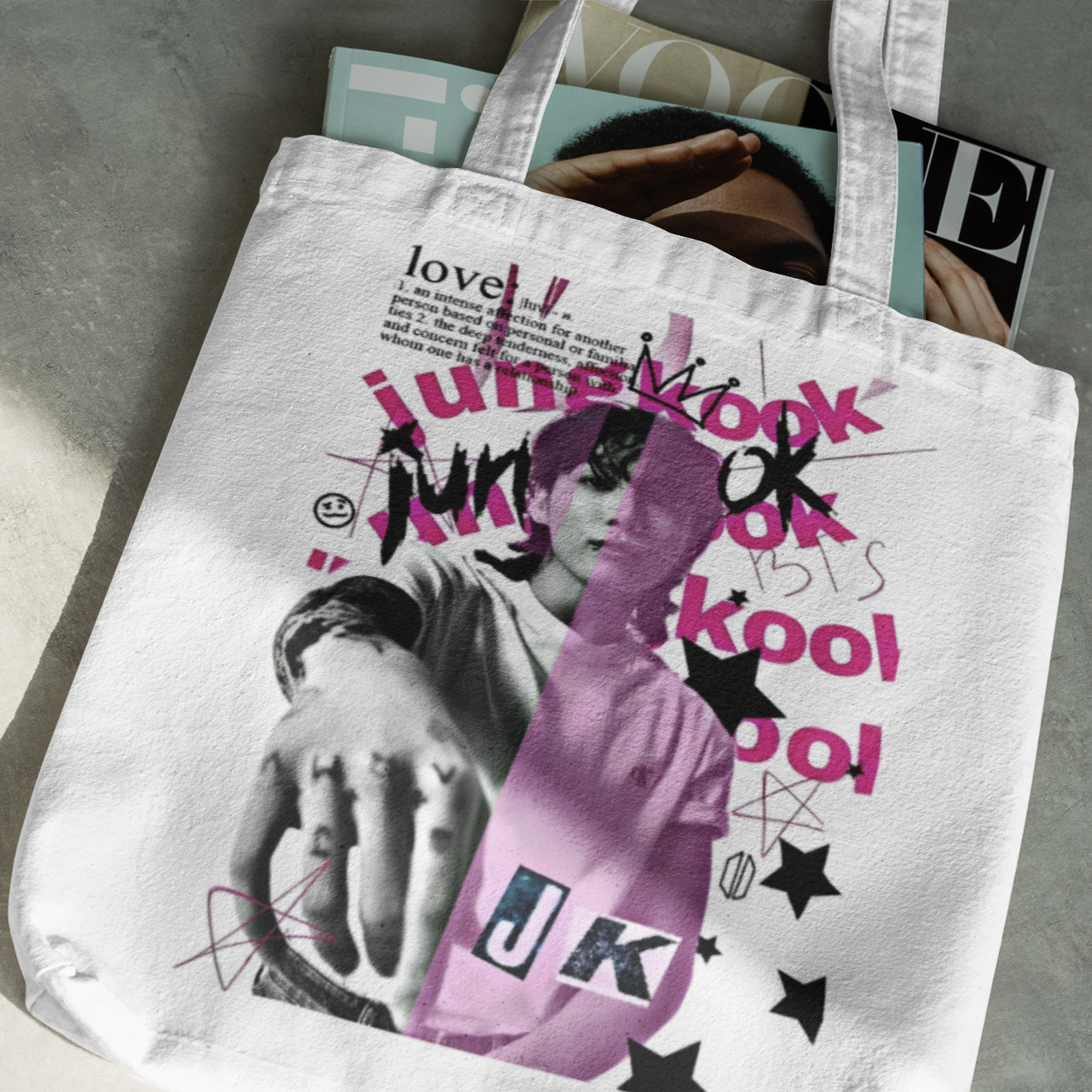 BTS Jungkook Themed White Zipper Tote bag