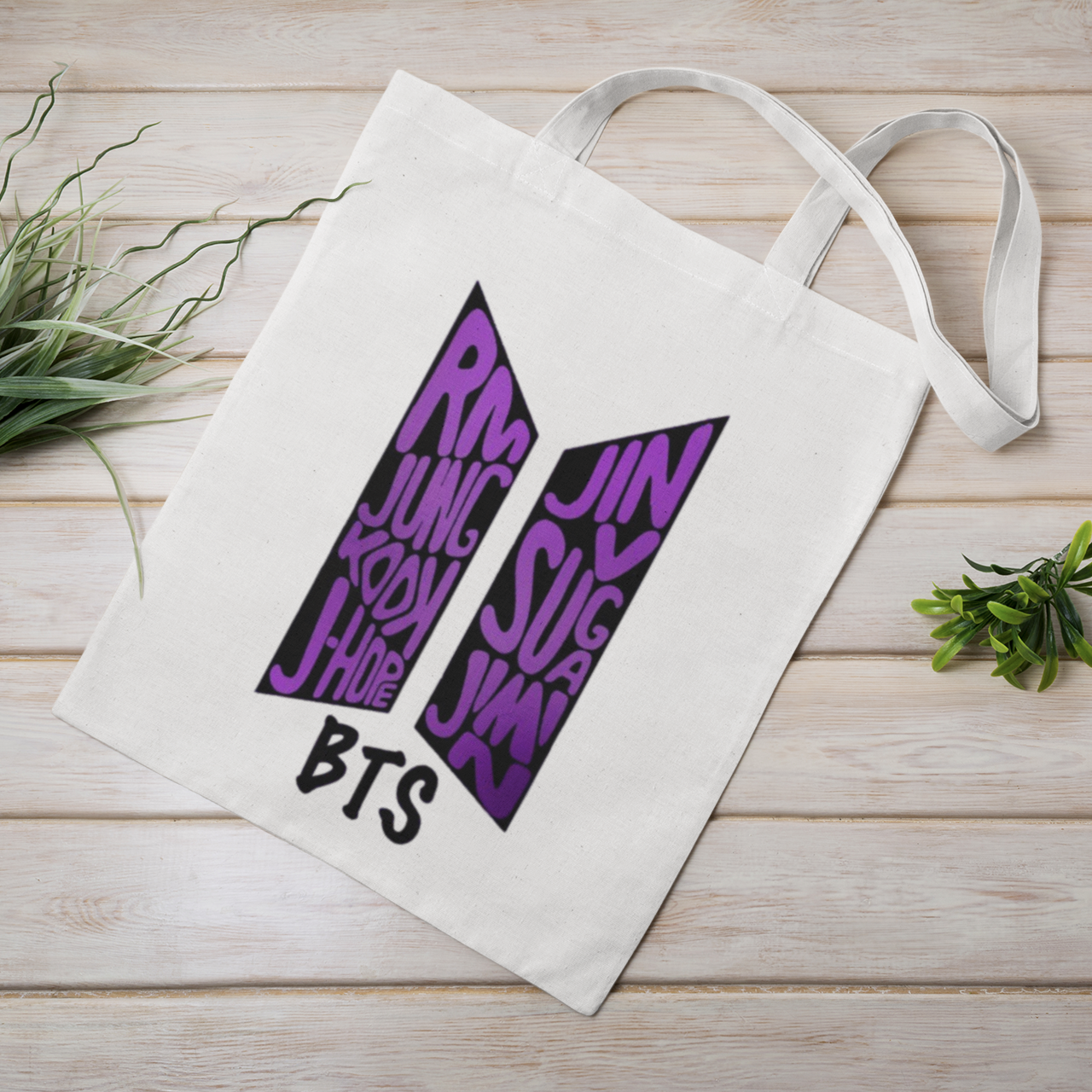 BTS Theme White Zipper Tote bag