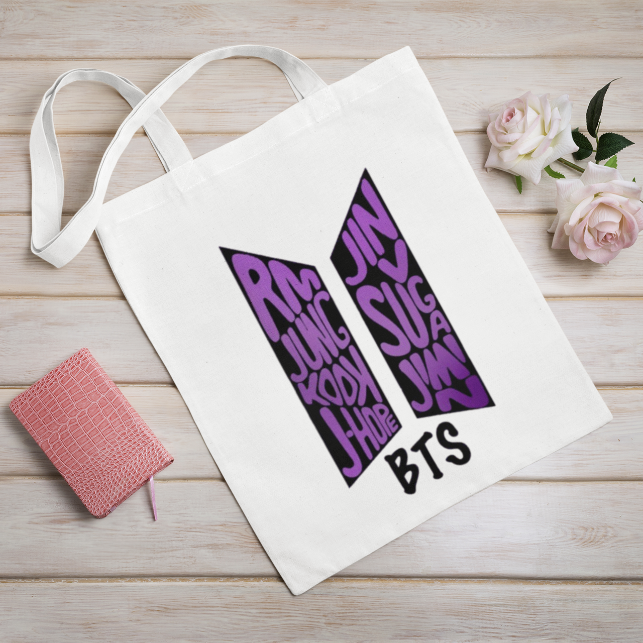 BTS Theme White Zipper Tote bag