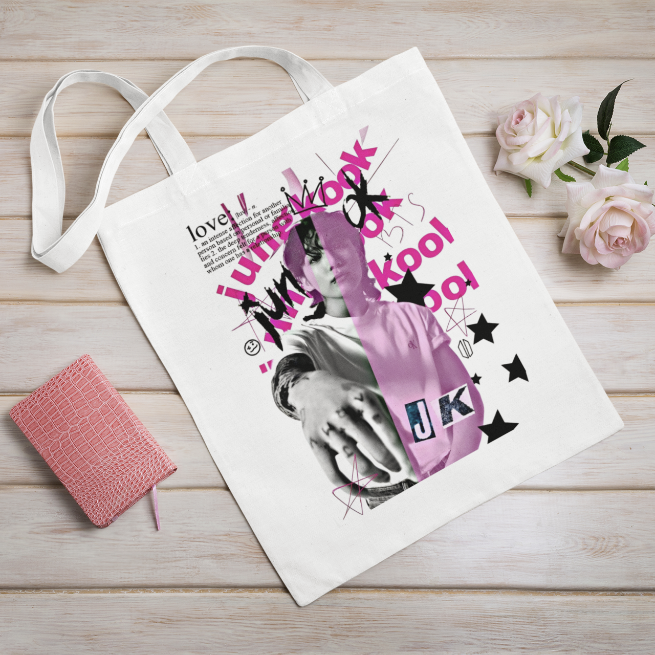 BTS Jungkook Themed White Zipper Tote bag