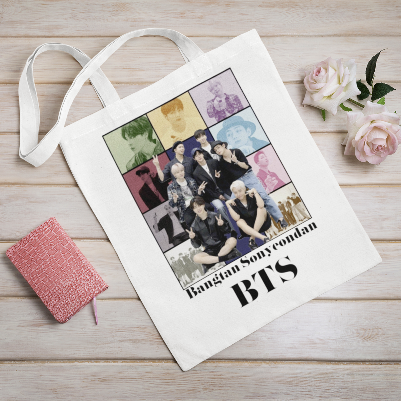 BTS Themed White Zipper Tote bag