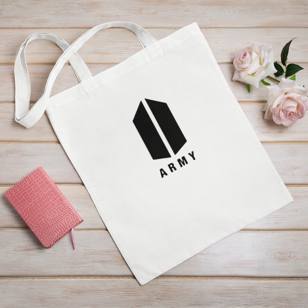 BTS Army White Zipper Tote bag