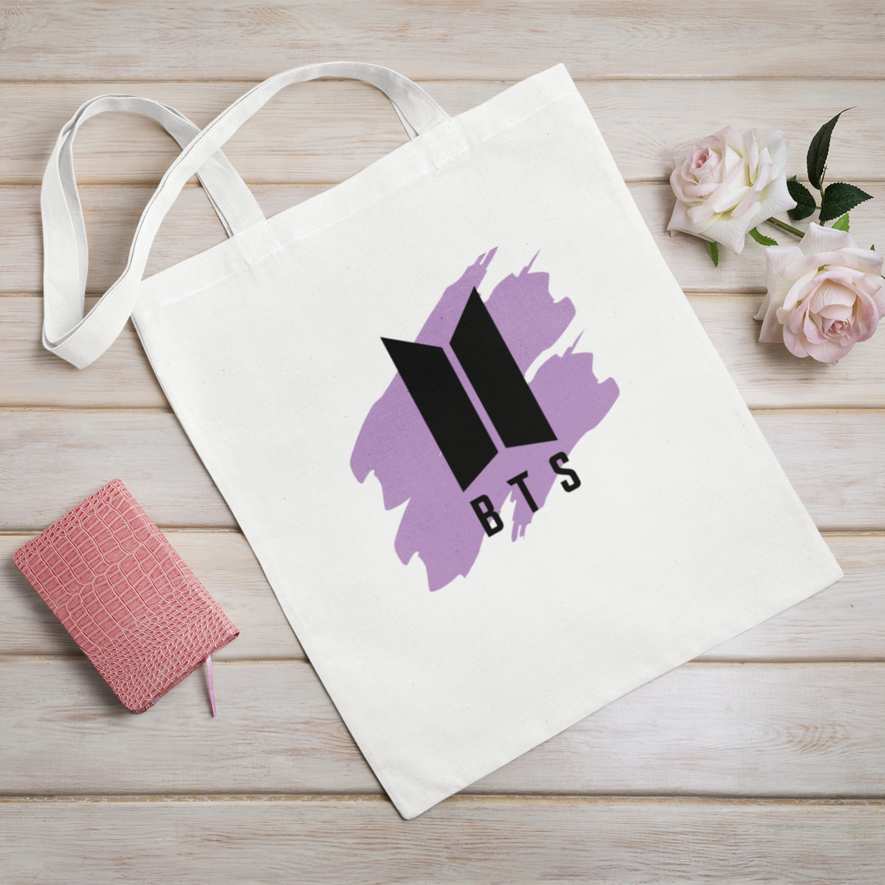 BTS Logo Purple Splash, White Zipper Tote bag
