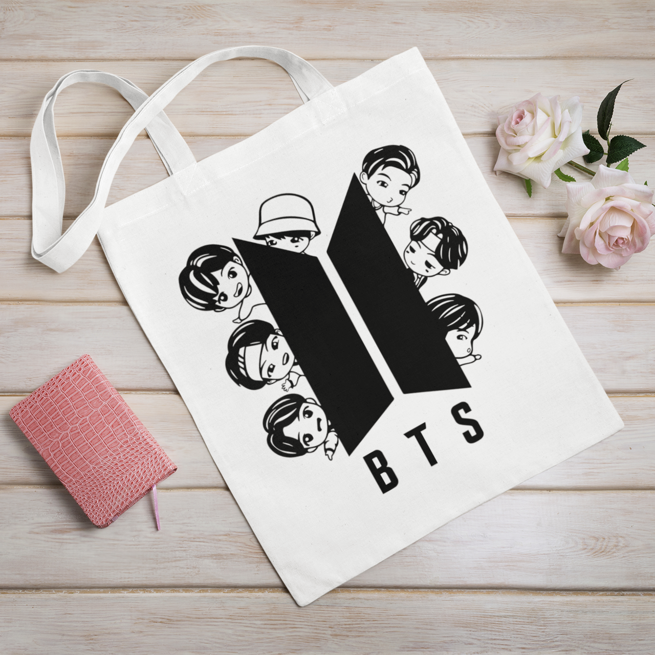 BTS Theme White Zipper Tote bag