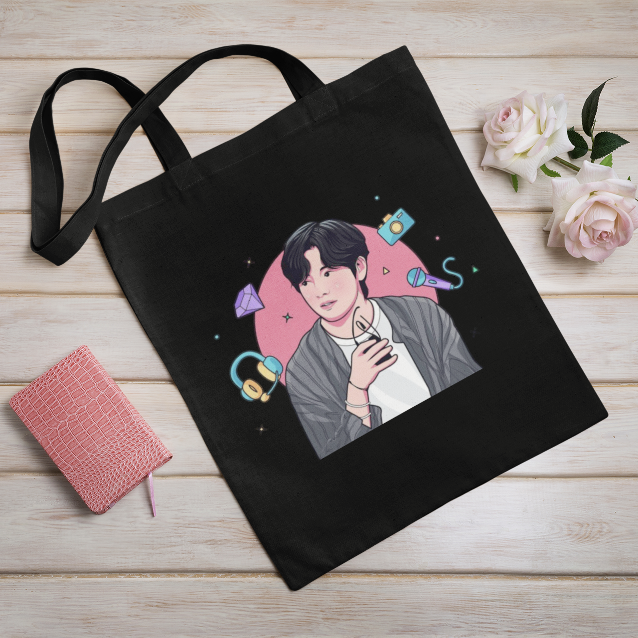 BTS Themed Black Zipper Tote bag