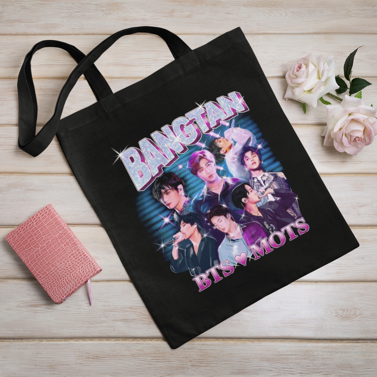 BTS Themed Black Zipper Tote bag