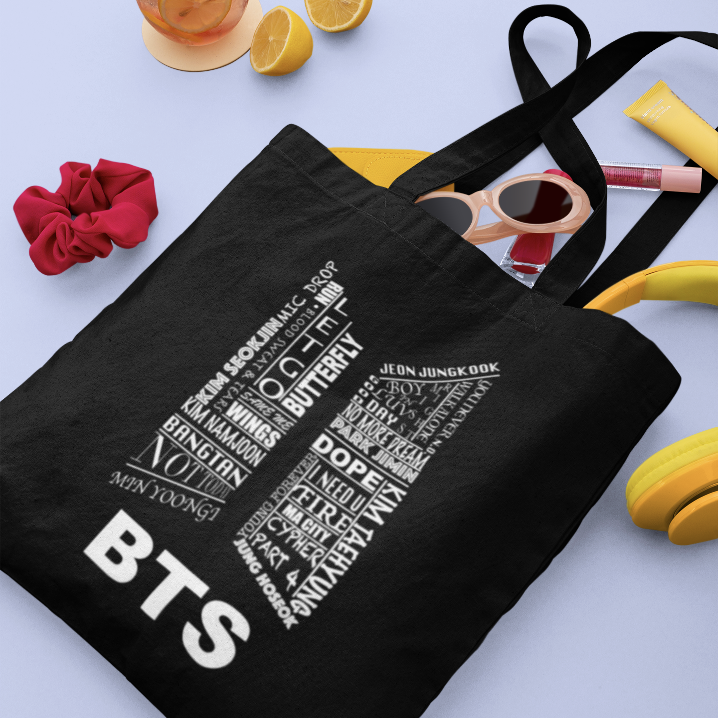 BTS Logo DTG printed, Black Zipper Tote bag