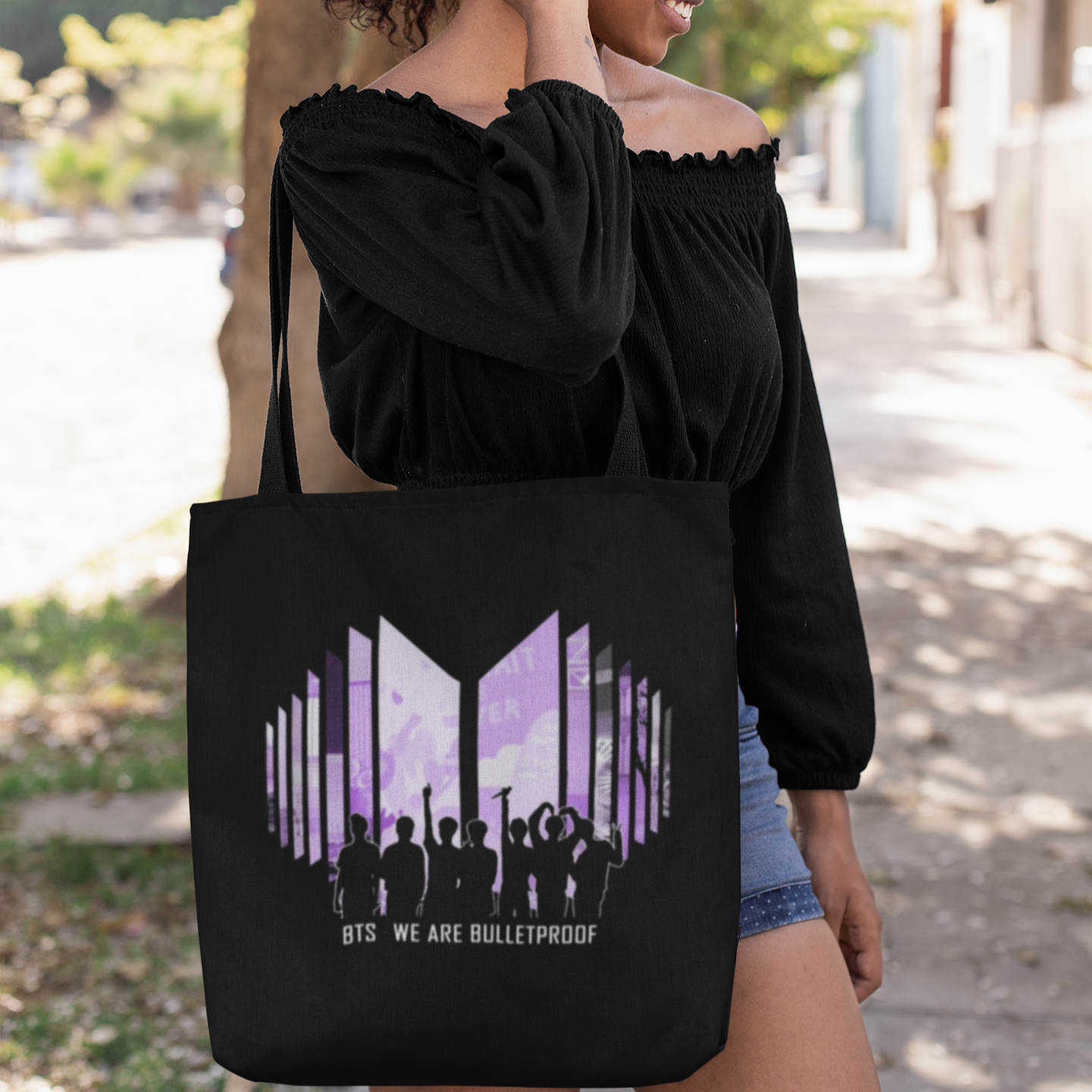 BTS Bulletproof Themed Black Zipper Tote bag