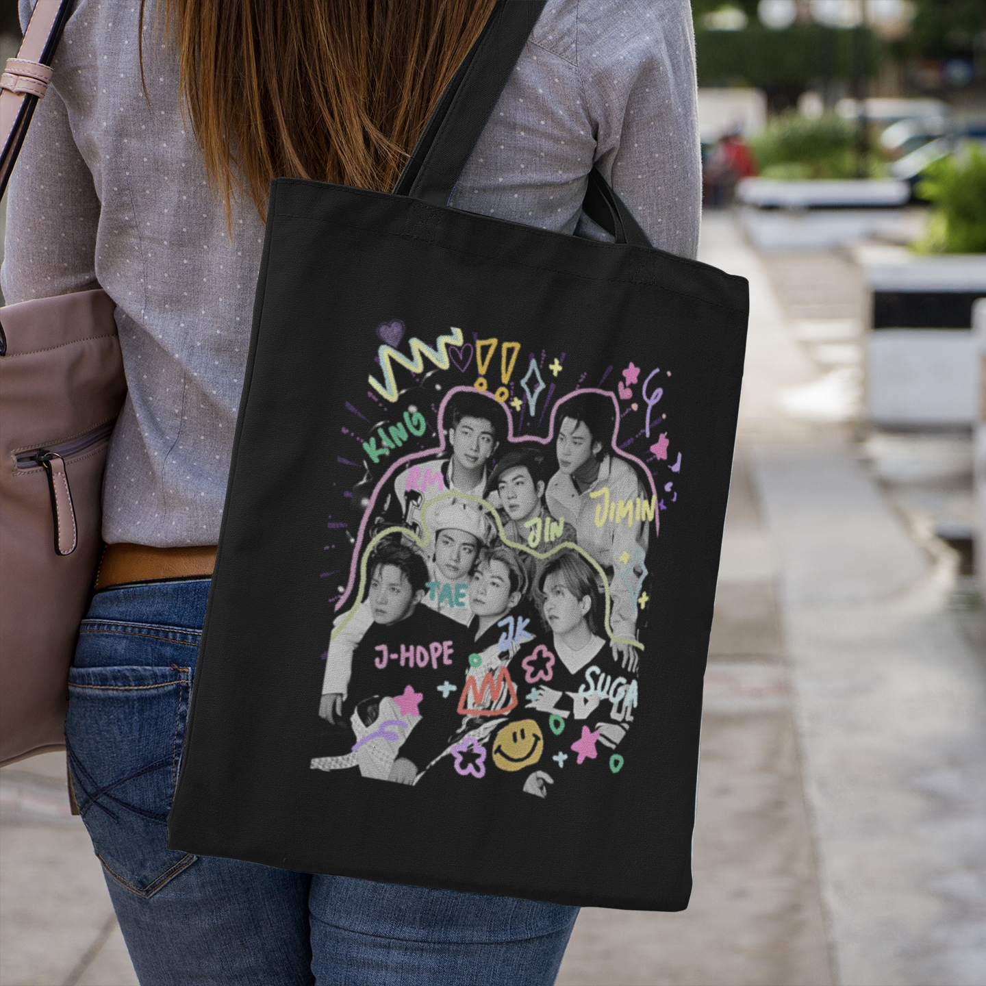 BTS Themed Black Zipper Tote bag