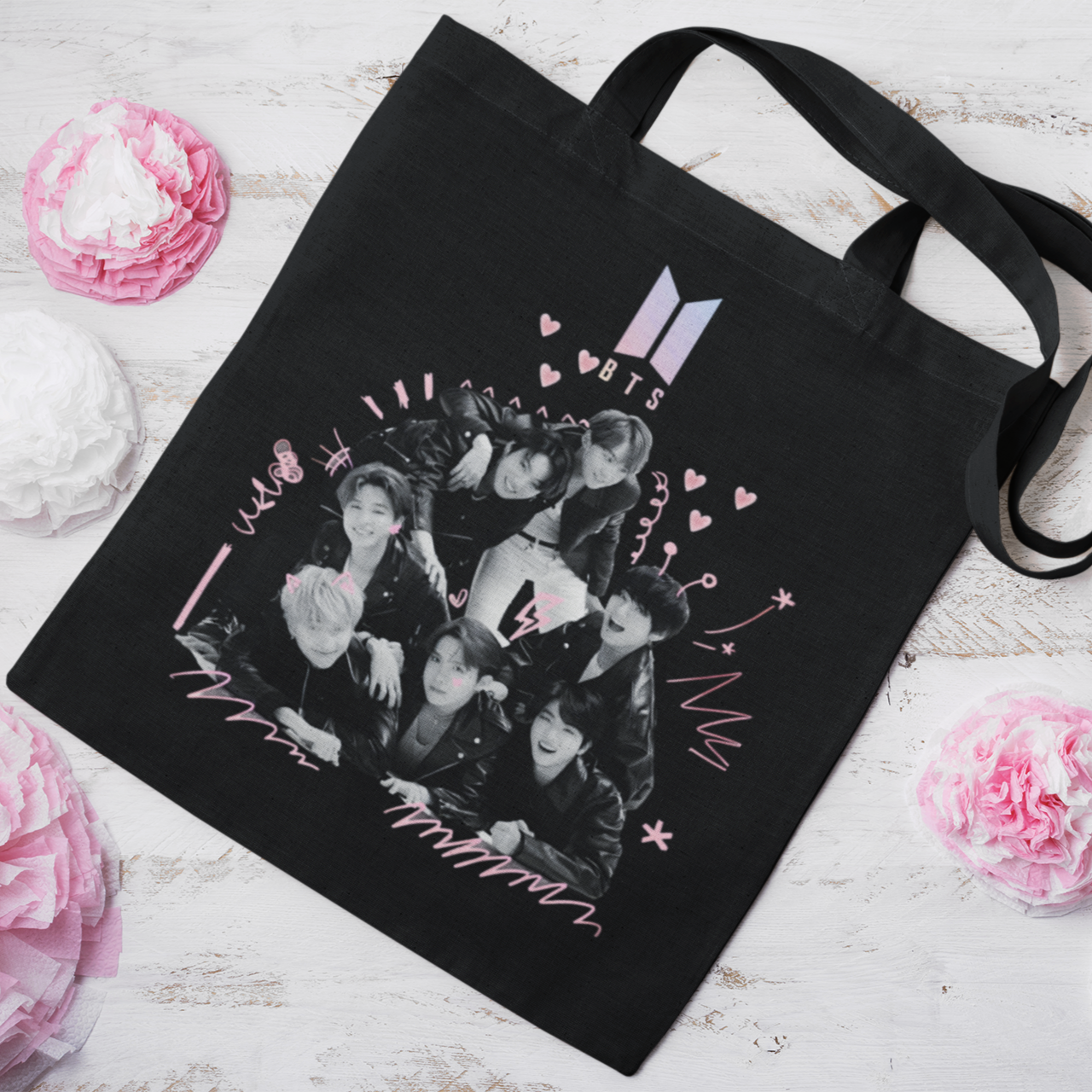 BTS Themed Black Zipper Tote bag