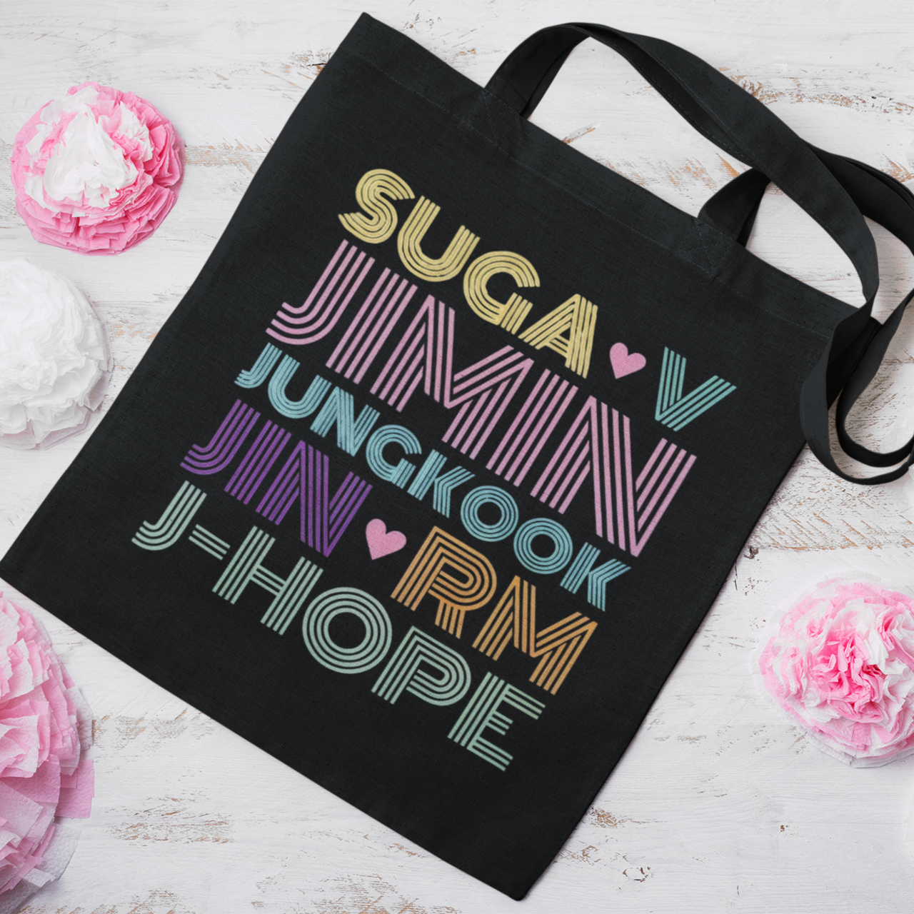 BTS Themed Black Zipper Tote bag