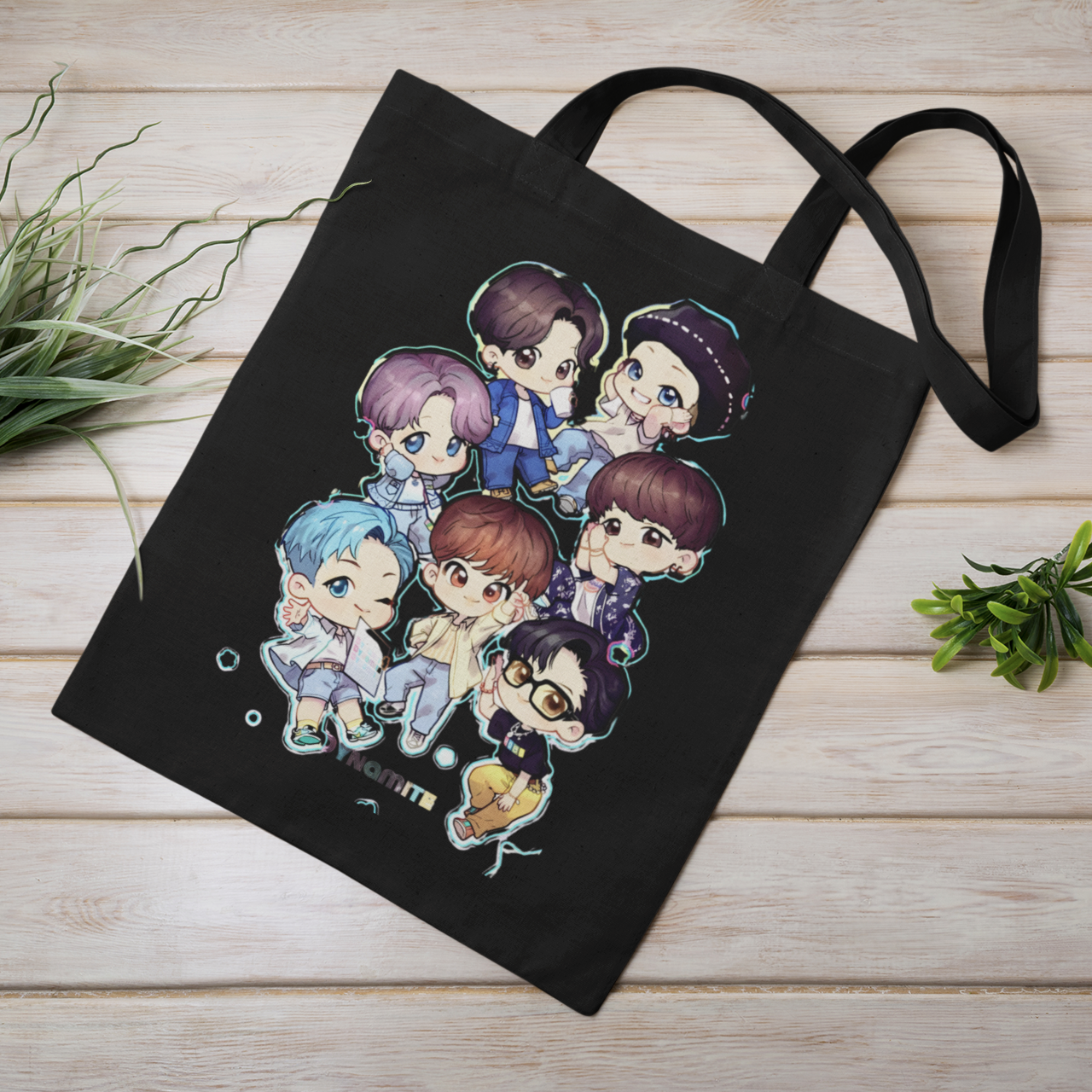 BTS Animated Design, Black Zipper Tote bag