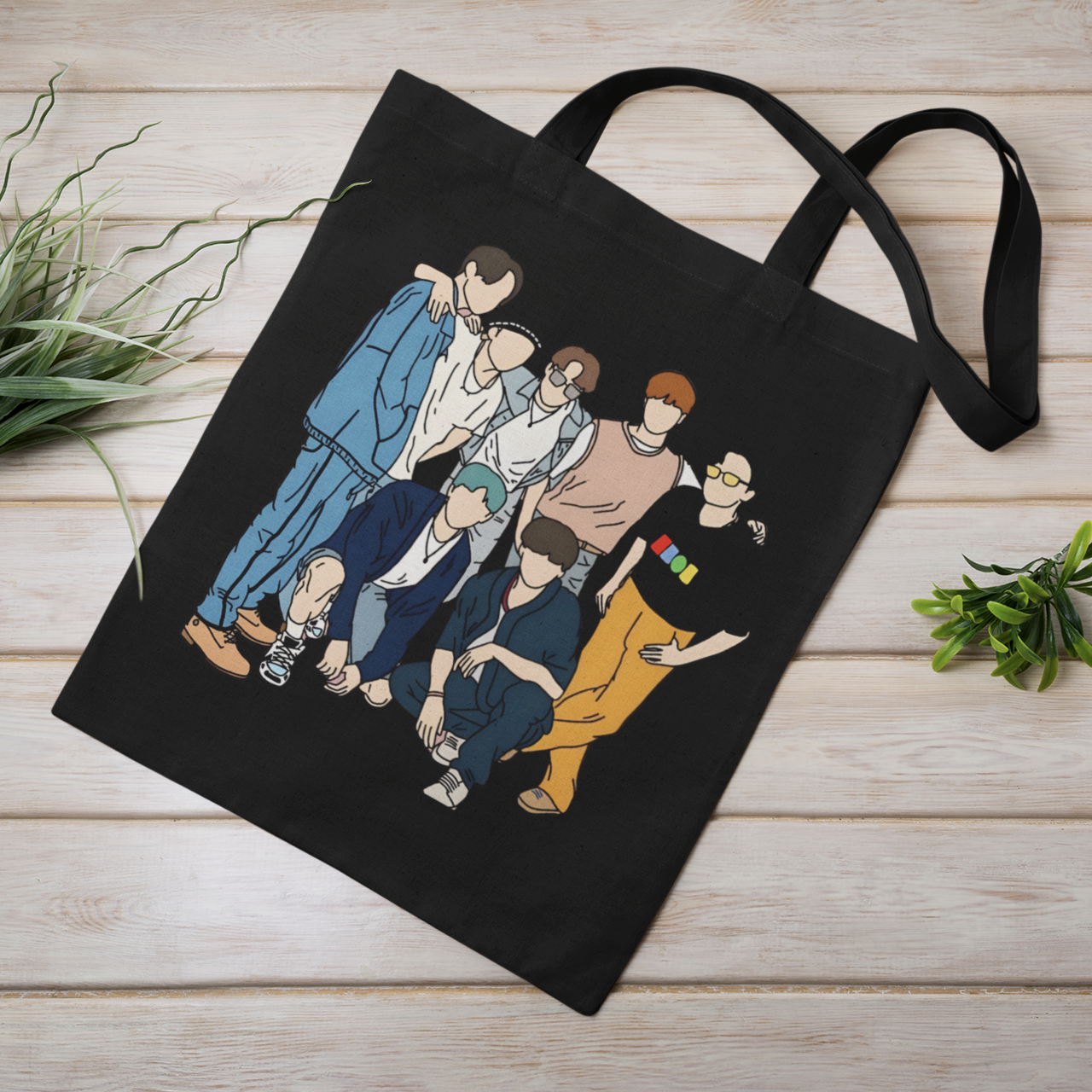 BTS Animated Design, Black Zipper Tote bag