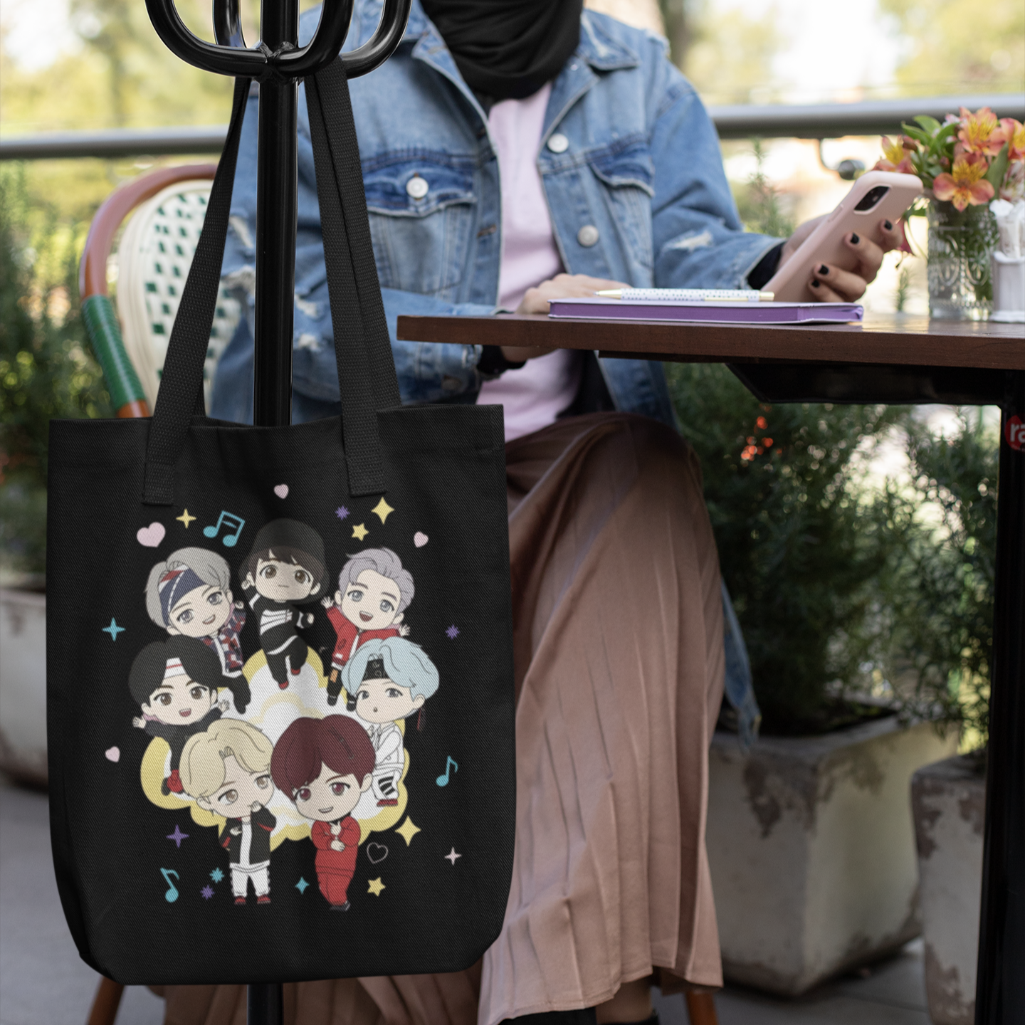 BTS Themed Black Zipper Tote bag
