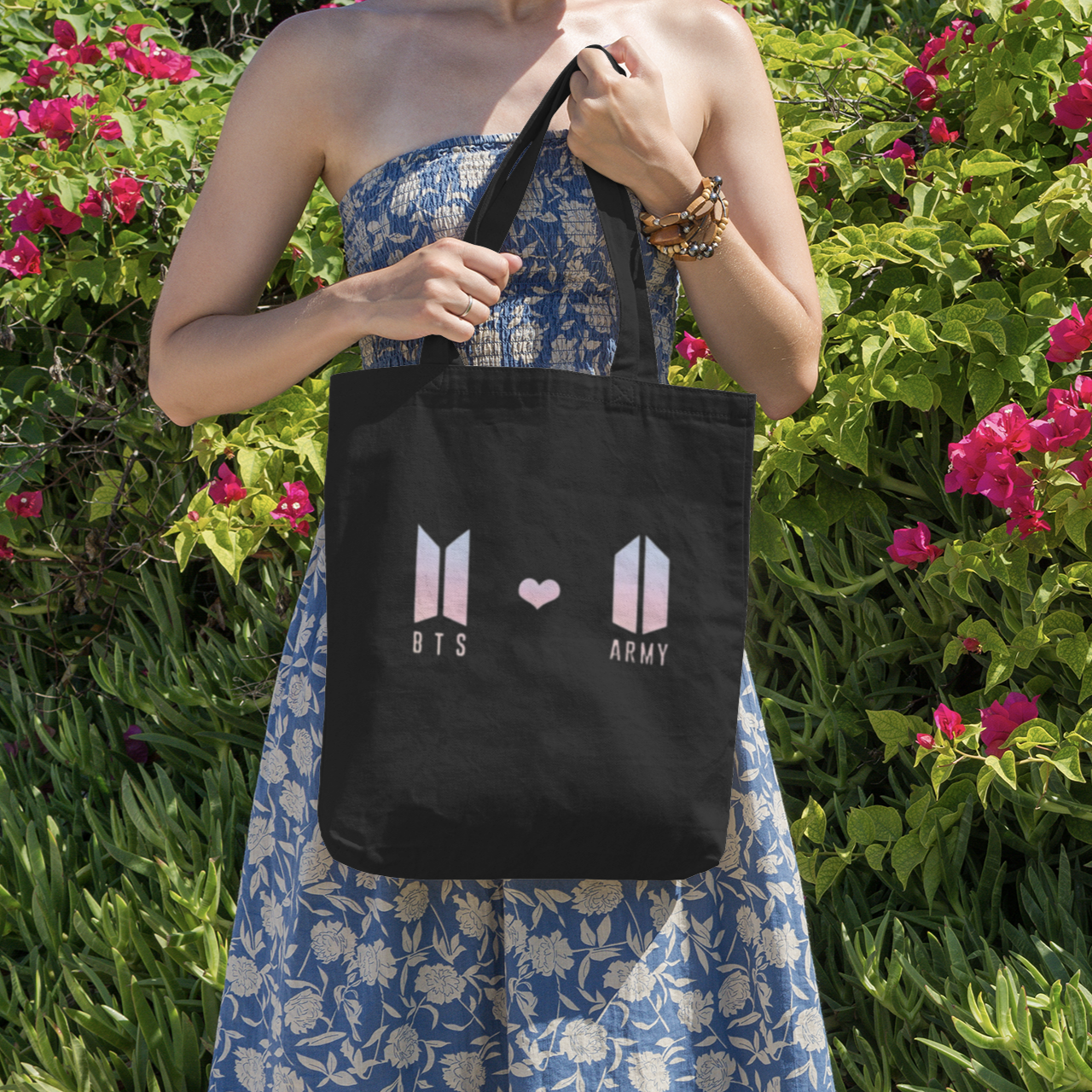 BTS×ARMY Logo Themed Black Zipper Tote bag