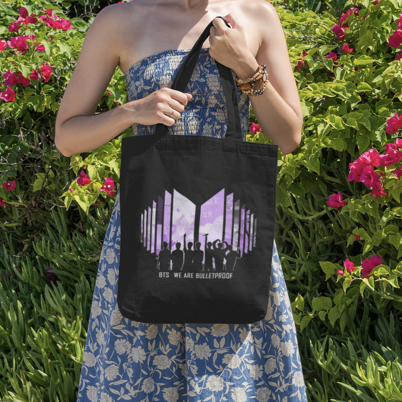 BTS Bulletproof Themed Black Zipper Tote bag