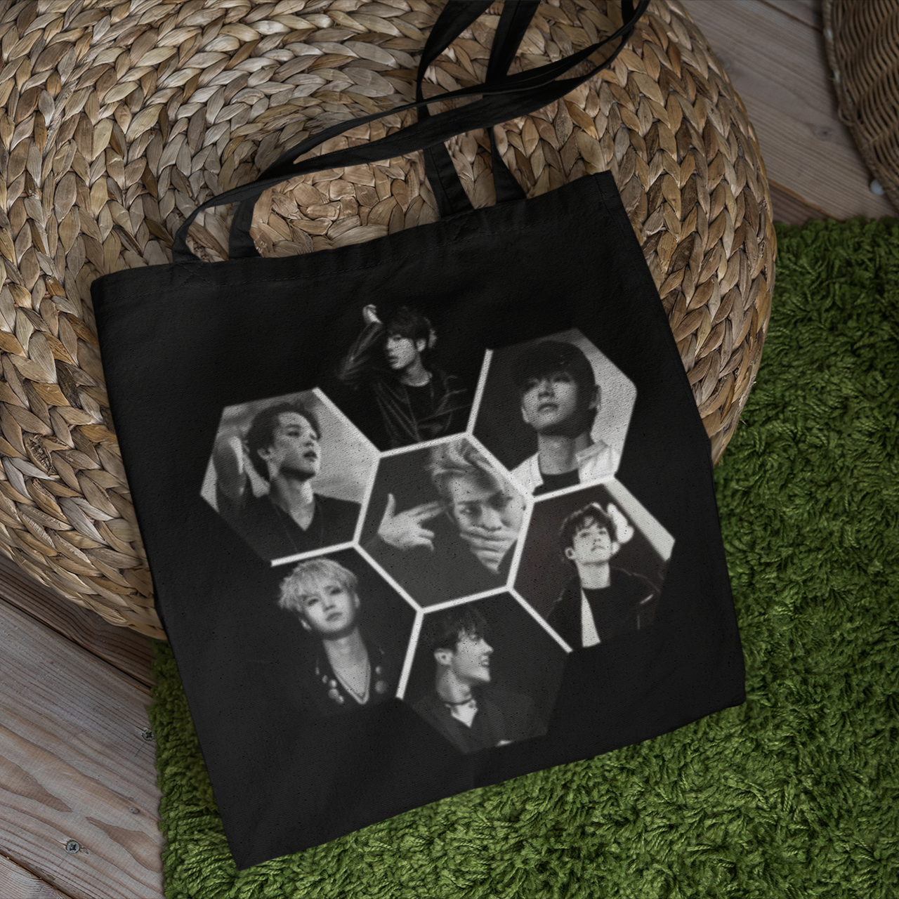 BTS Themed Black Zipper Tote bag