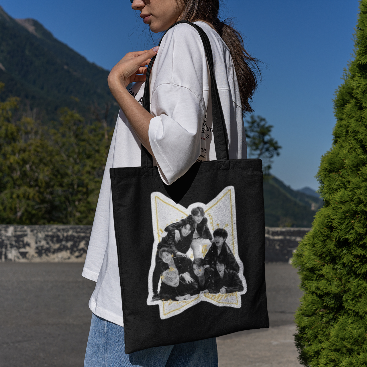 BTS Themed Black Zipper Tote bag