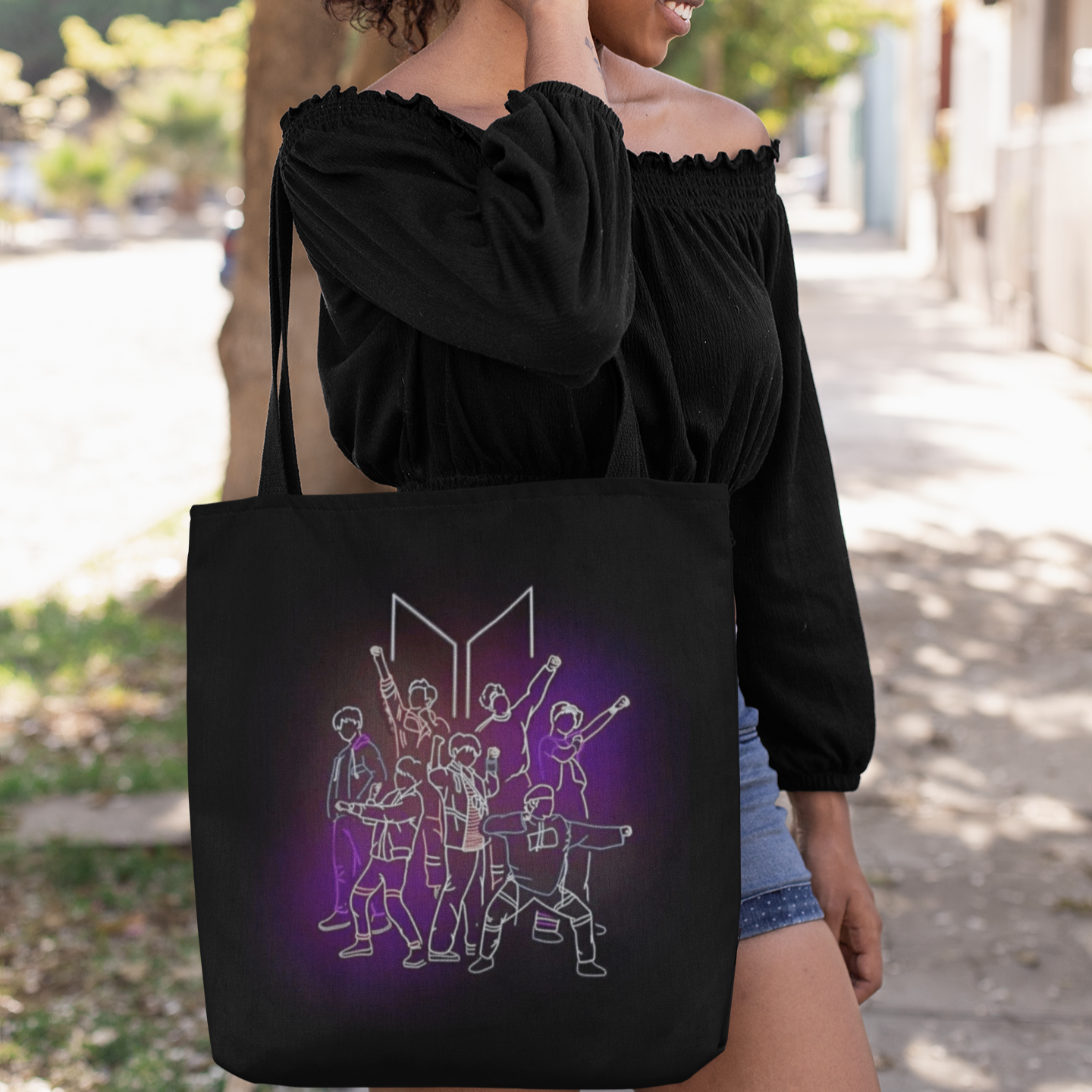 BTS Themed Black Zipper Tote bag