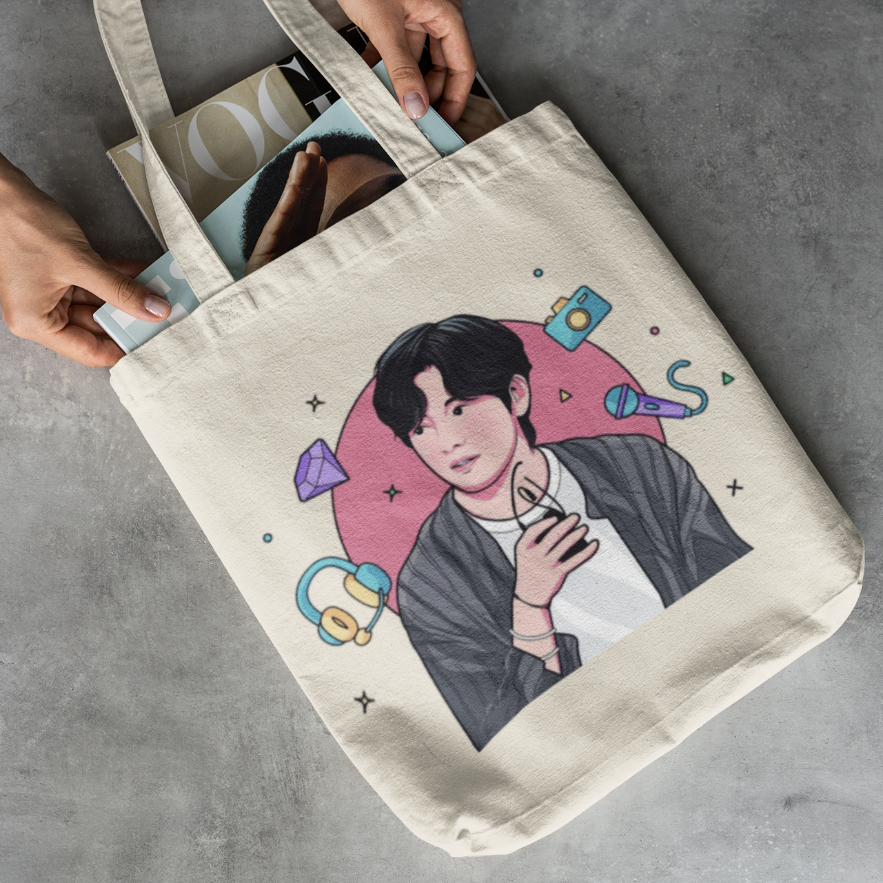 BTS design White Zipper Tote bag