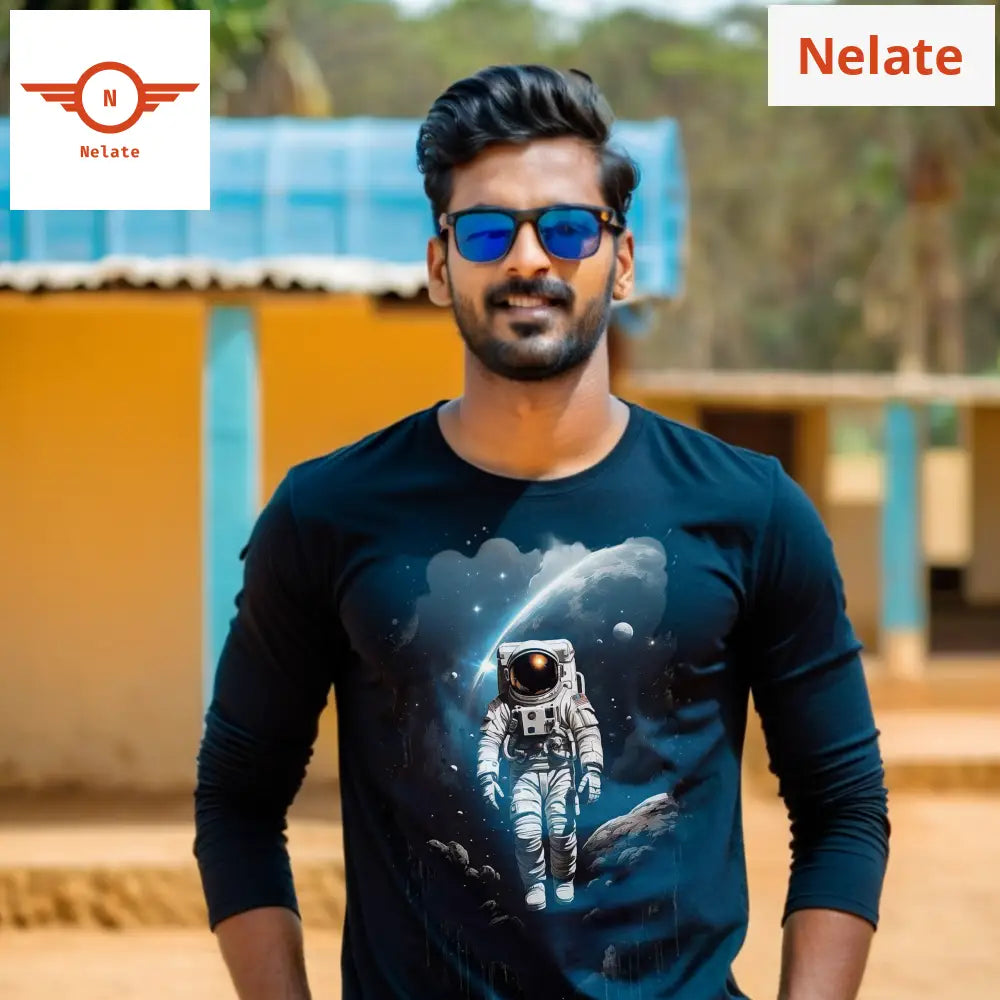 Astronaut Theme Full Sleeves Black T-Shirt