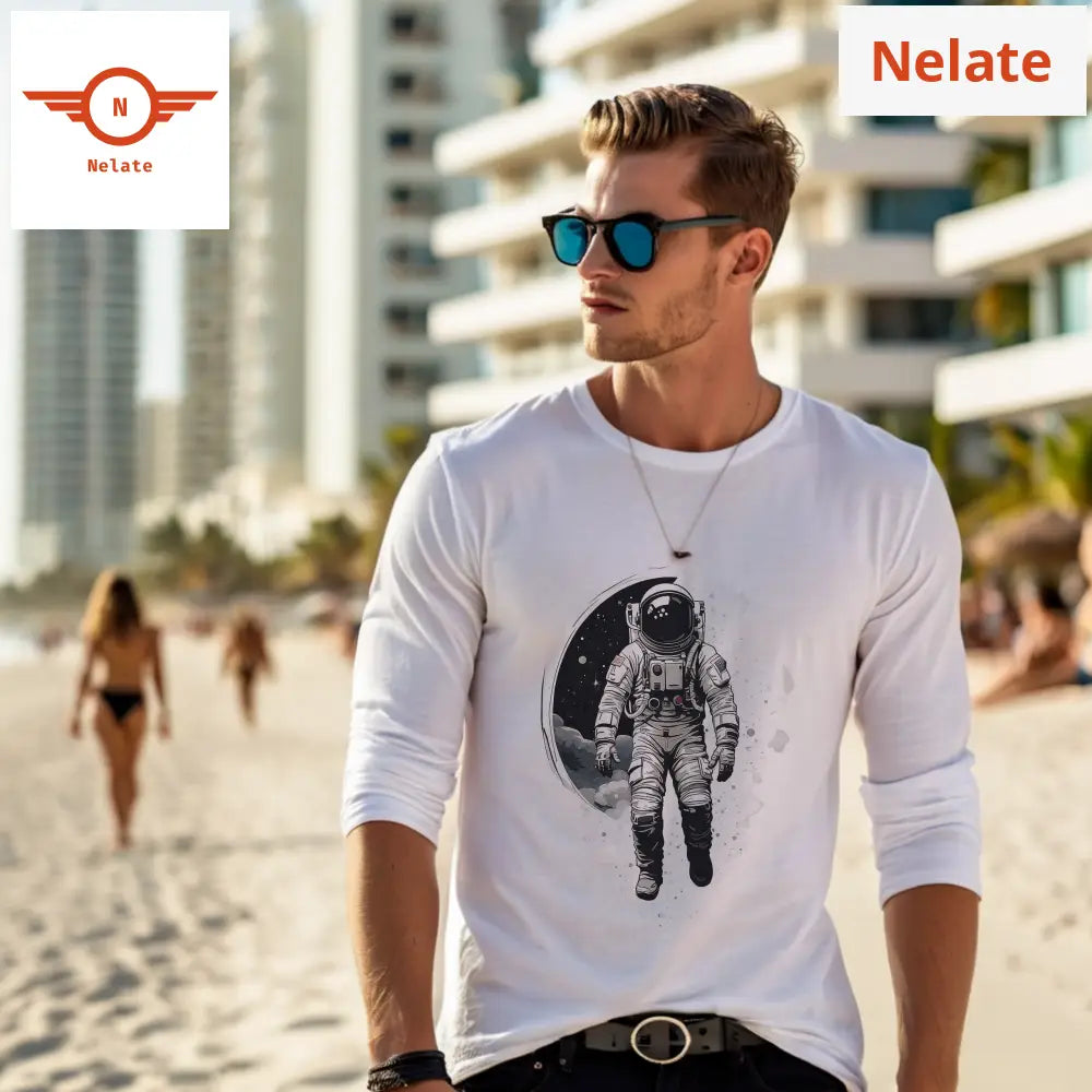 Astronaut Theme Full Sleeves White T-Shirt