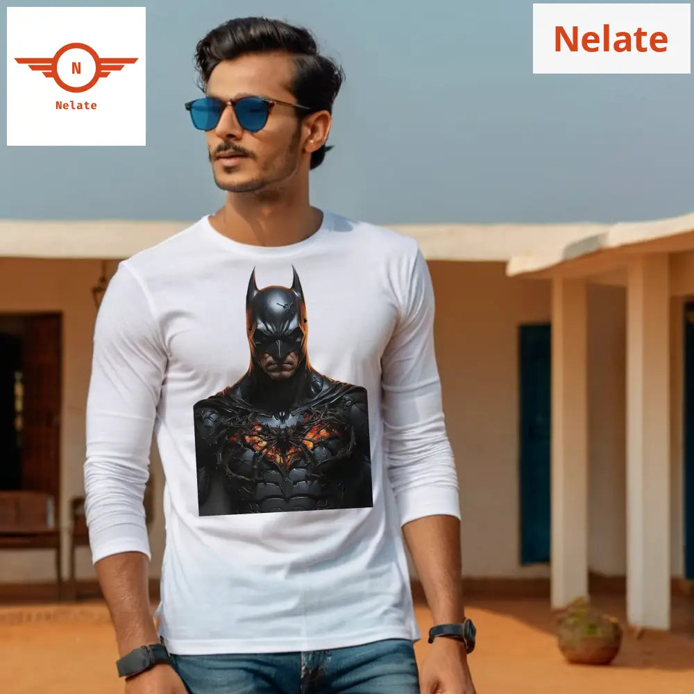 Batman Theme Full Sleeves White T-Shirt
