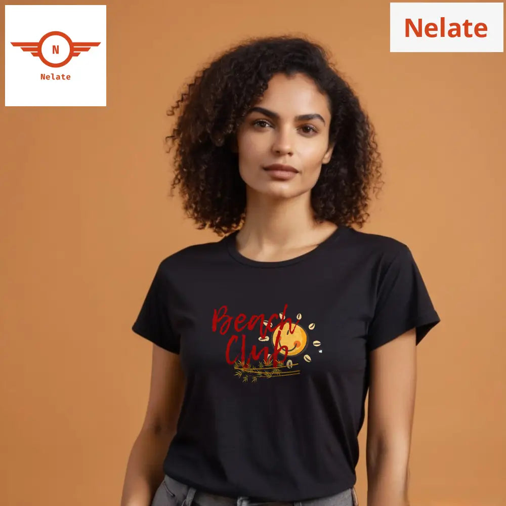 ’Beach Club’ Women’s Black T-Shirt
