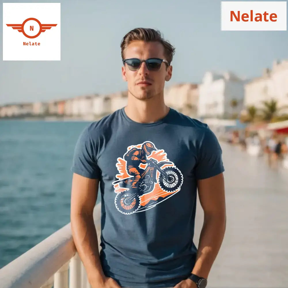 Bike Rider Orange Background Splash Navy Blue T-Shirt