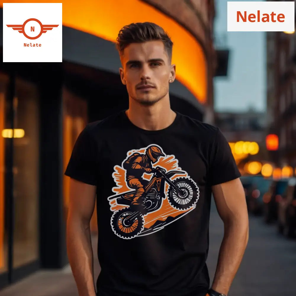 Bike Rider Orange Color Splash Black T-Shirt