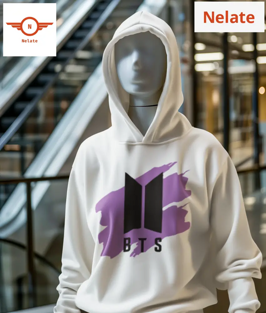 Bts Logo Printed White Hoodie