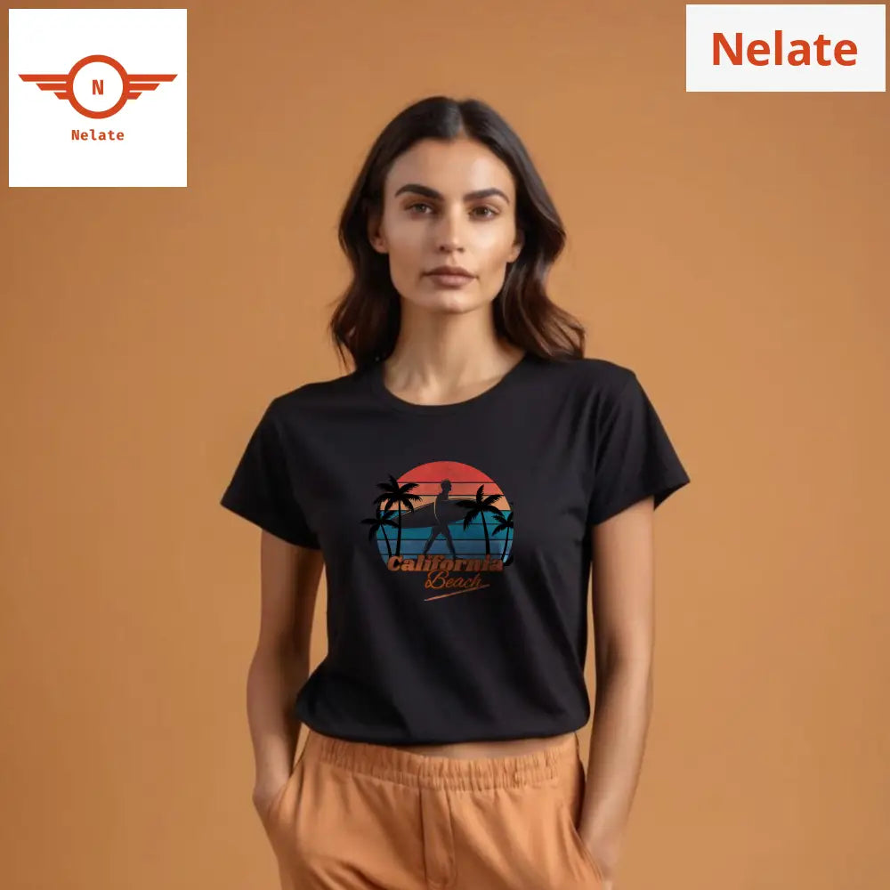 ’California Beach’ Women’s Black T-Shirt