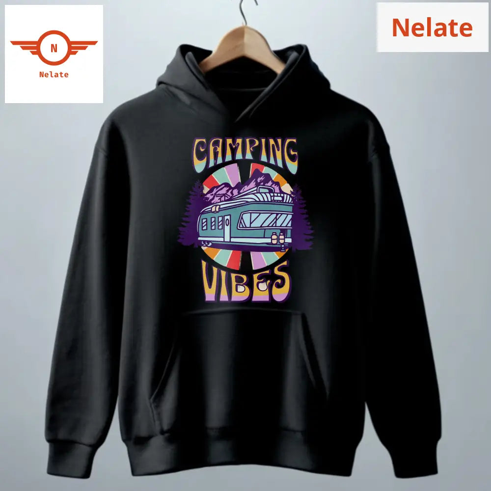 Camping Vibes-Black Hoodie For Men