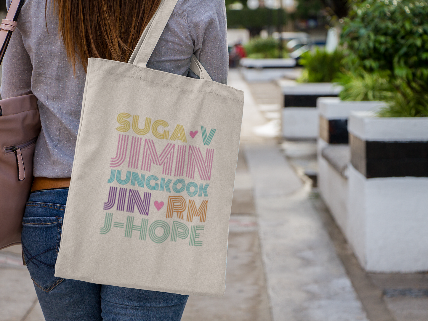 BTS Animated design White Zipper Tote bag