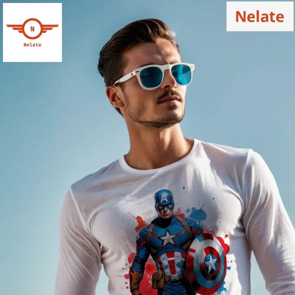 Captain America Theme Full Sleeves White T-Shirt