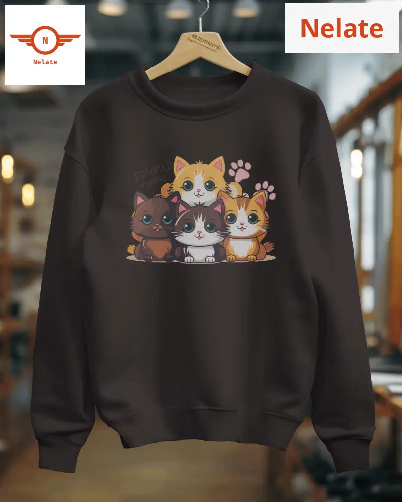 Cat Lovers Theme Black Sweatshirt
