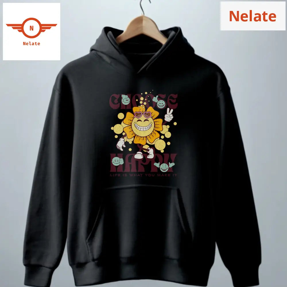 Choose Happy Black Hoodie For Men