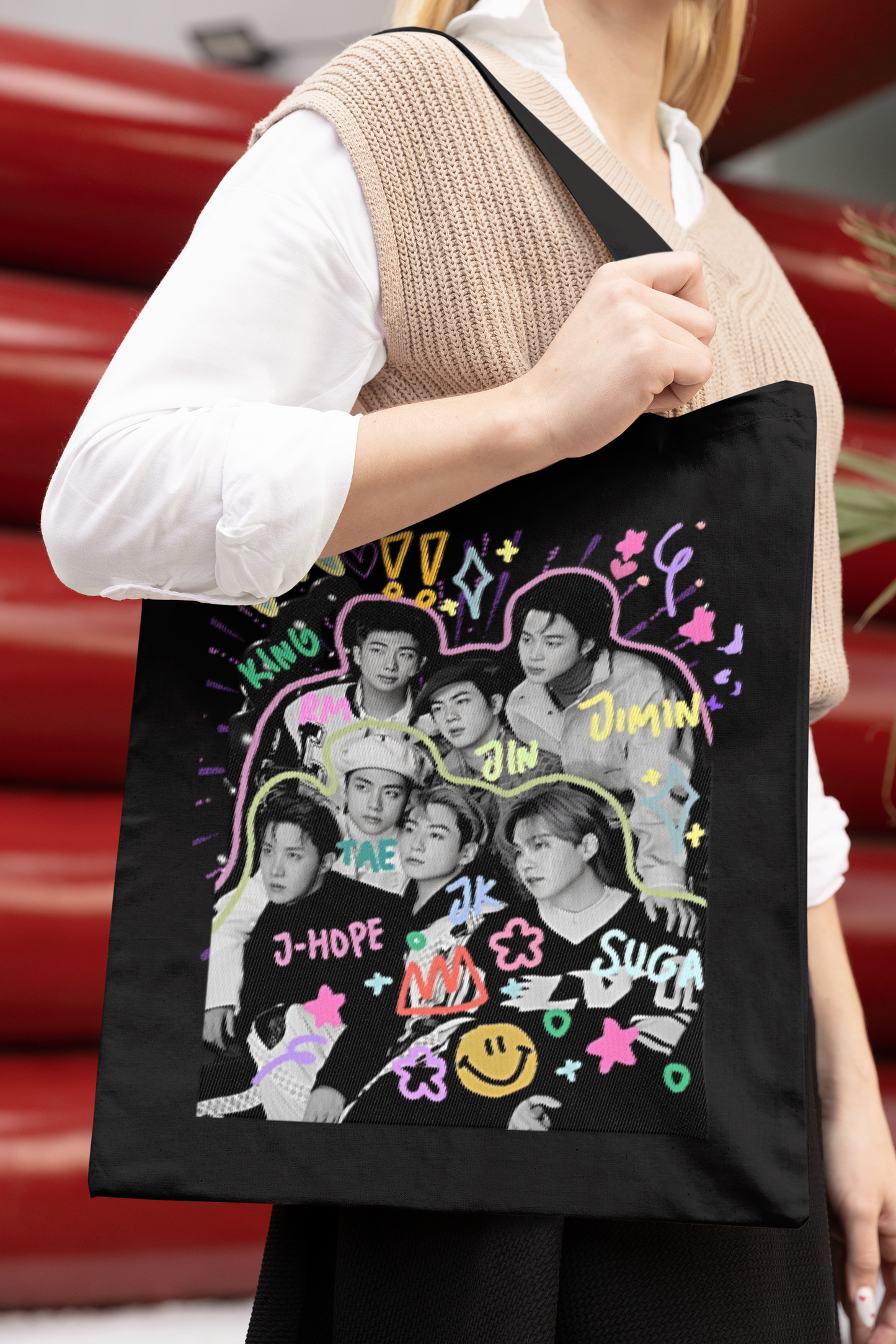 BTS Themed Black Zipper Tote bag