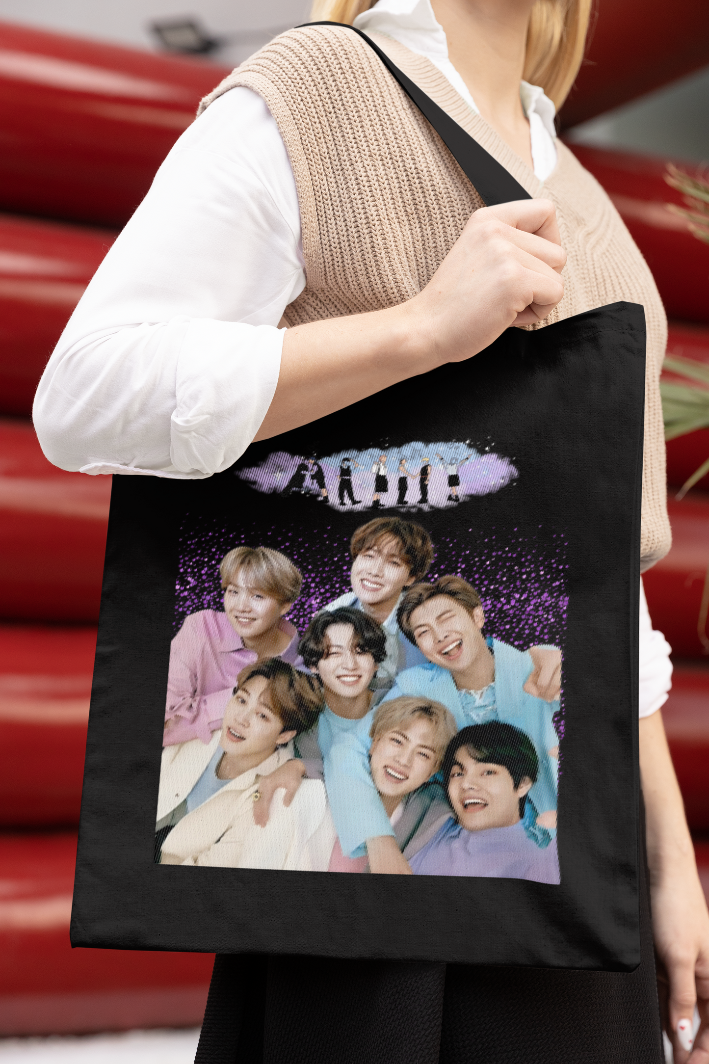 BTS Themed Black Zipper Tote bag