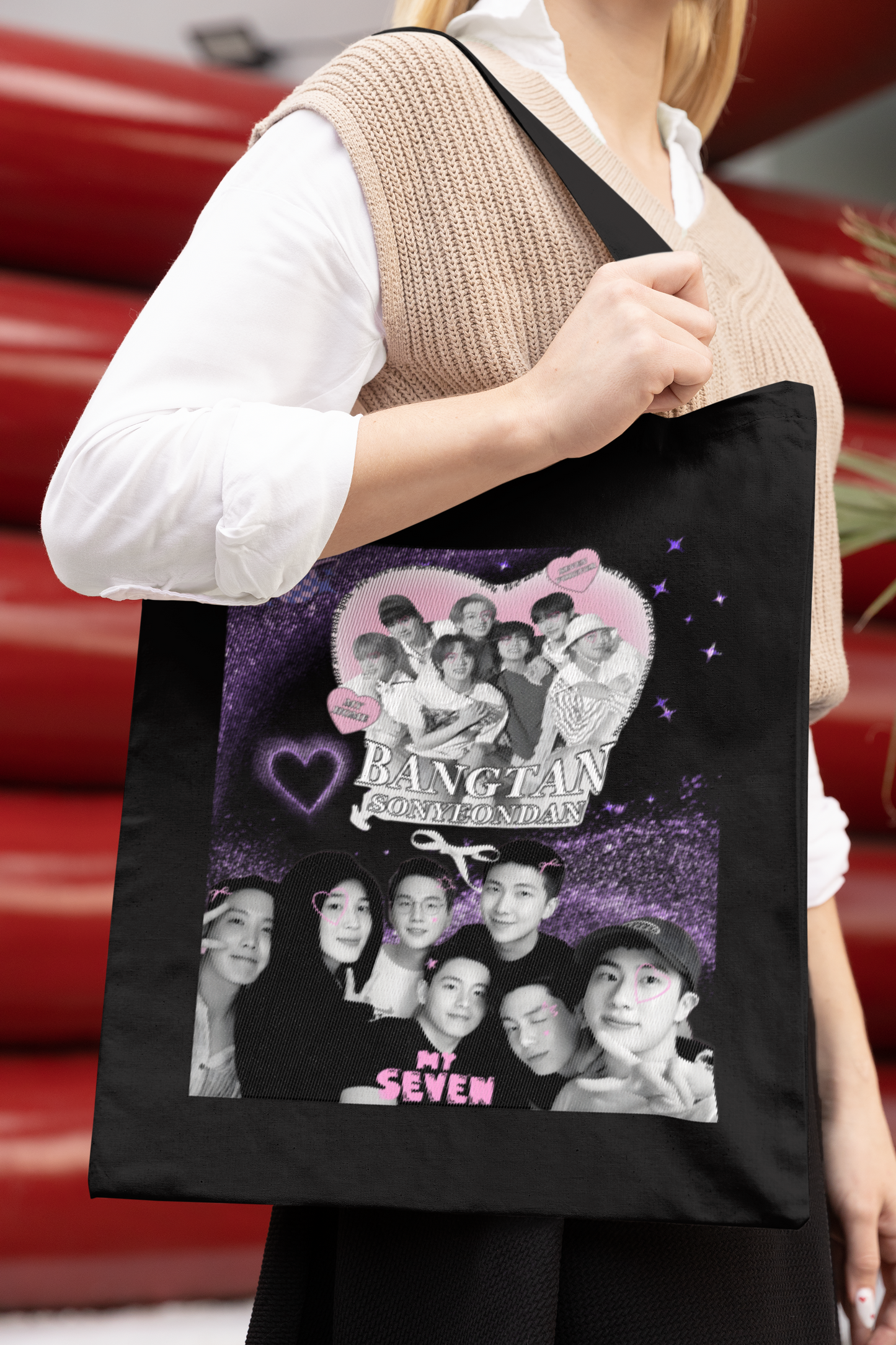 BTS Themed Black Zipper Tote bag
