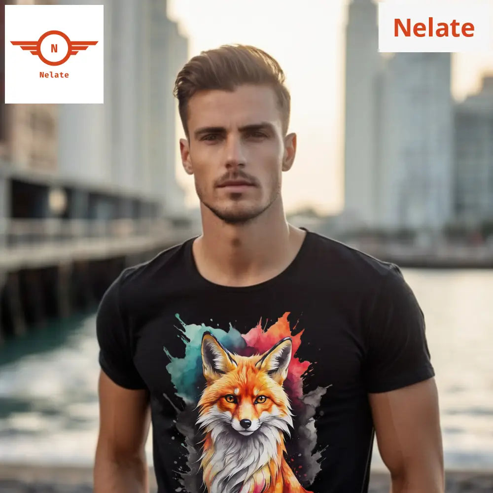 Color Splash Fox Theme - Black T-Shirt