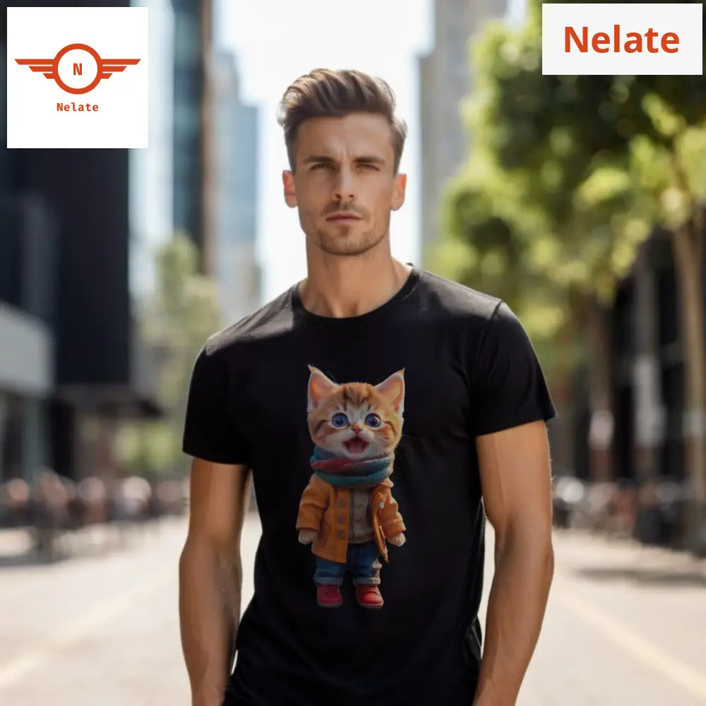 Cute Cat In Costume - Black T-Shirt